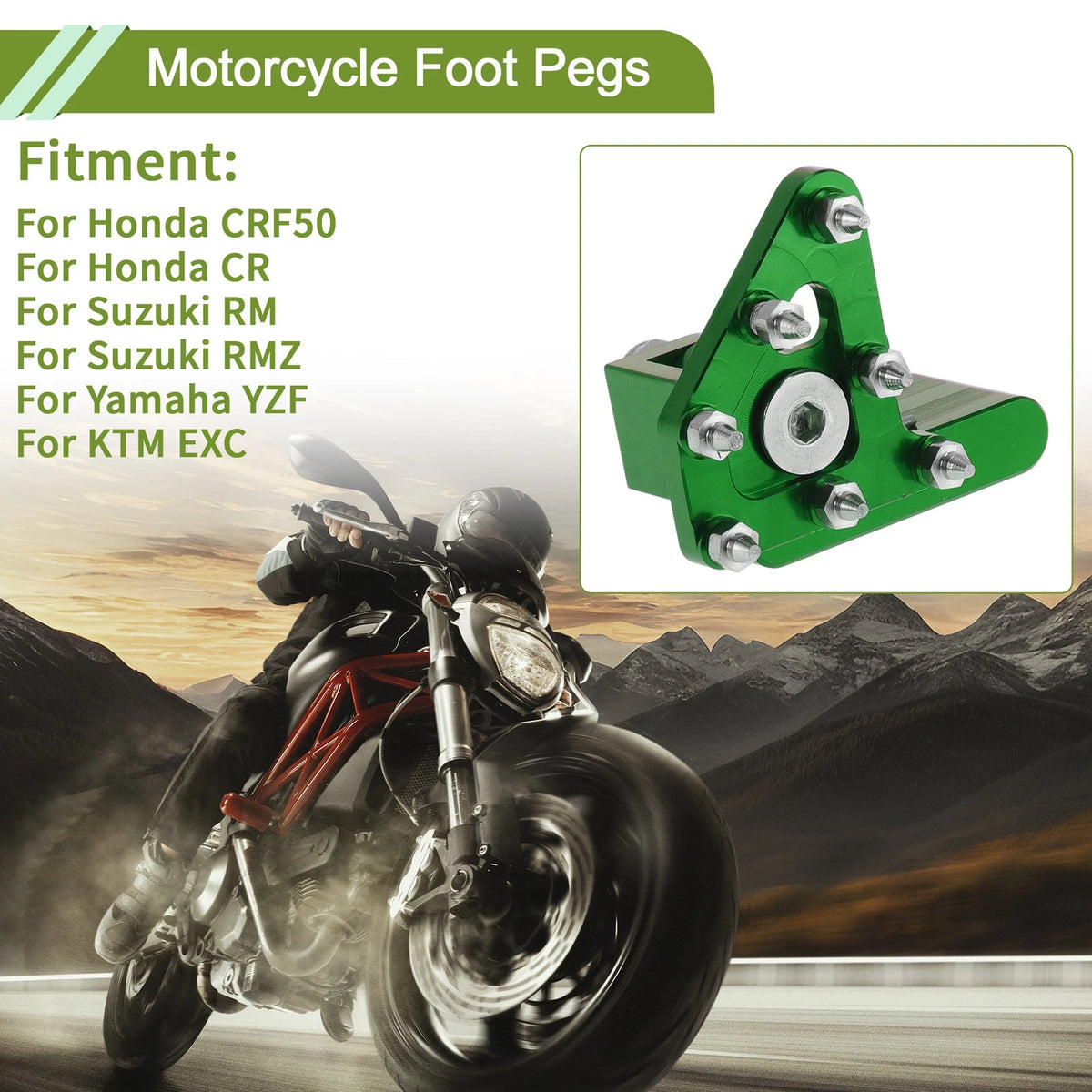 Motorcycle Foot Pegs for Honda CRF50 Green (2004-2023)
