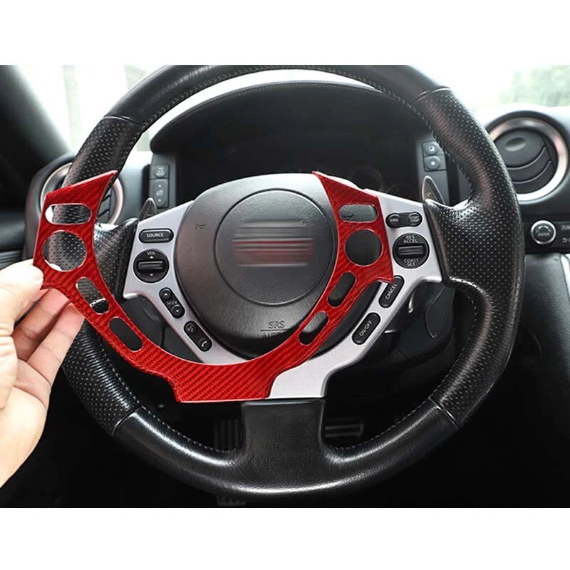 Red Carbon Fiber Steering Wheel Center Cover Trim fit For Nissan GTR 2008-2016