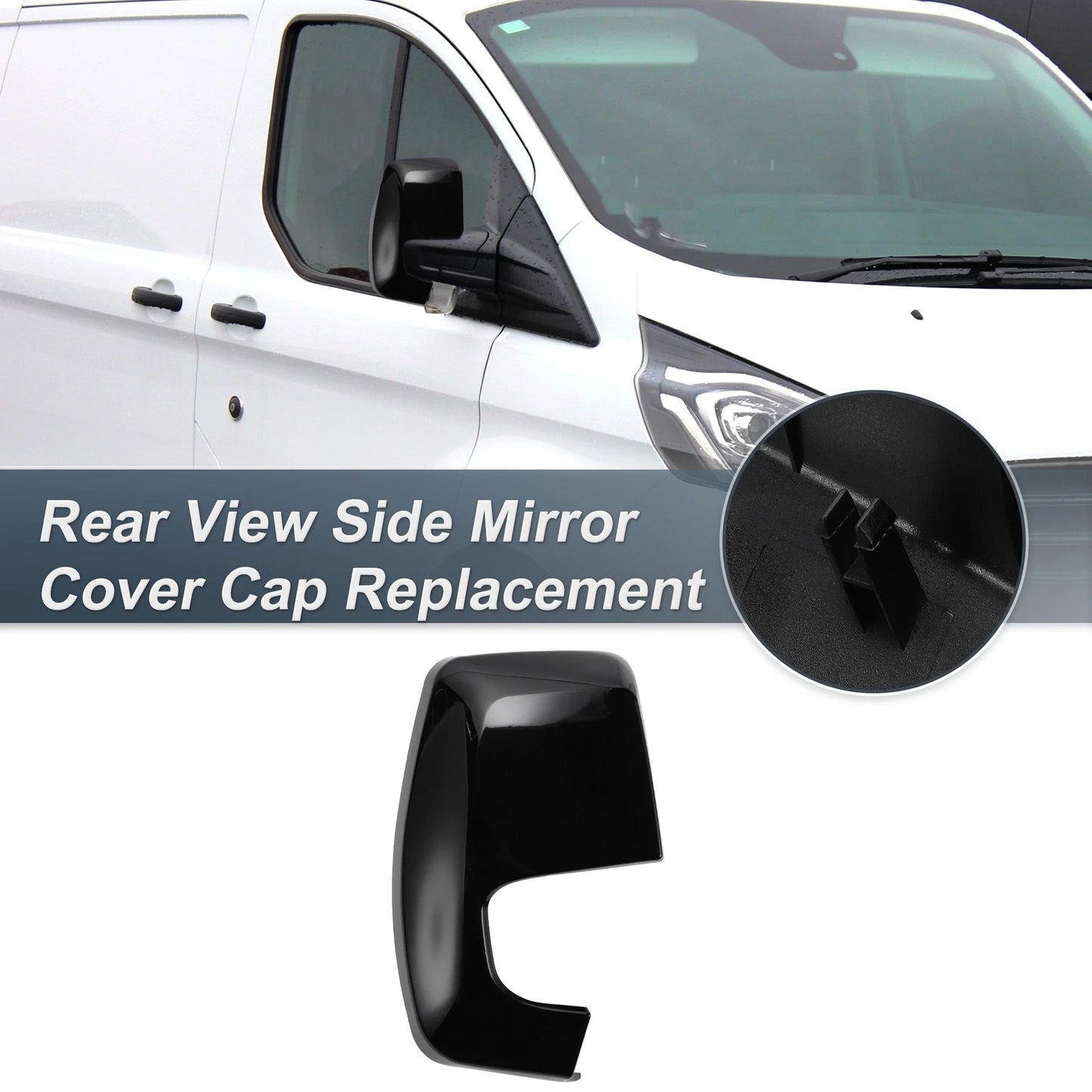 Right Rearview Mirror Cover Cap Gloss Black for Ford Transit Custom (12-23)