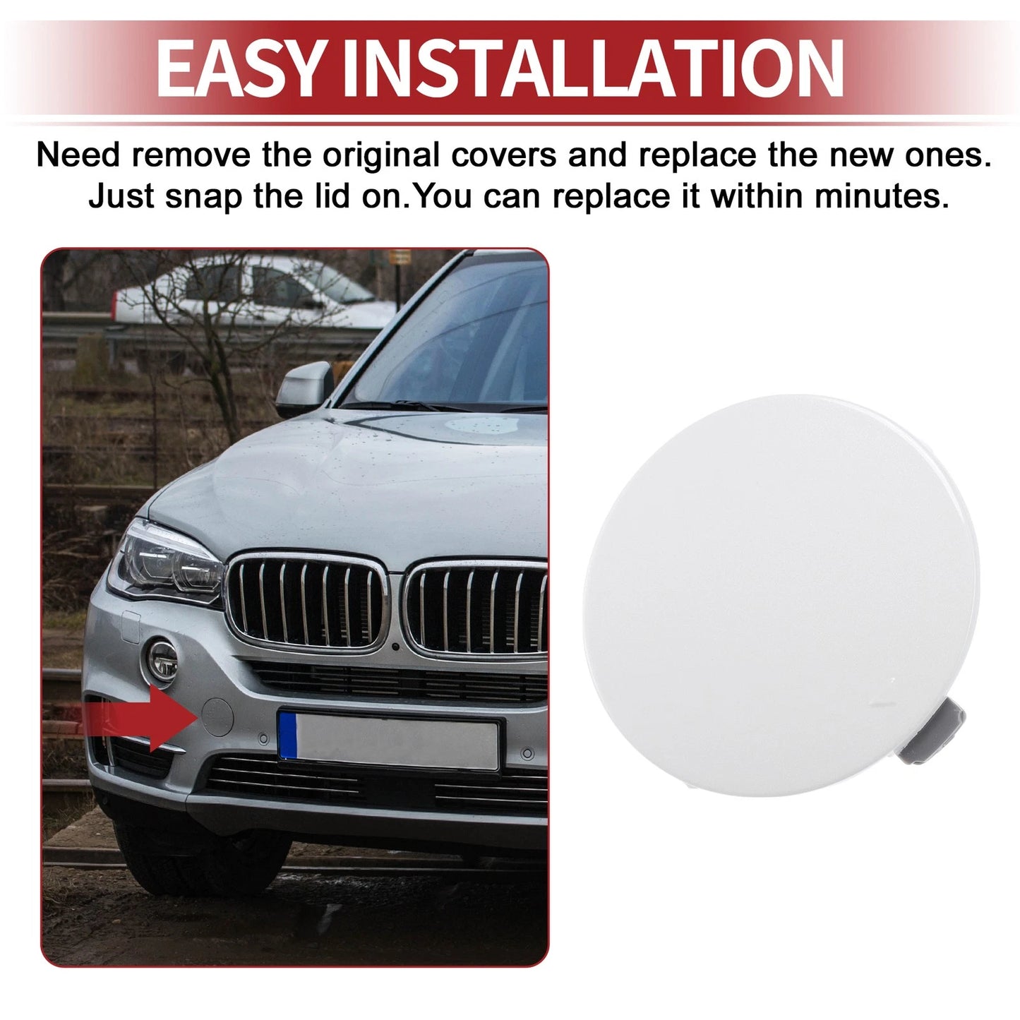 Front Bumper Tow Hook Cover for BMW X5 F15 M (2014-2018) White 1 x Cover