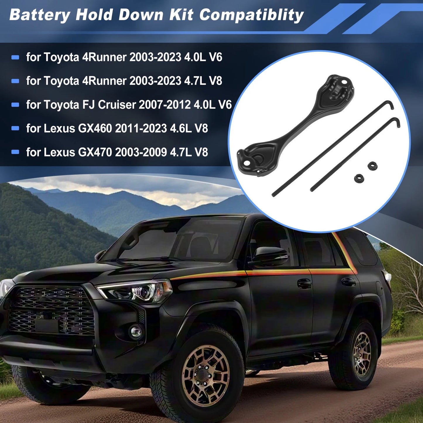 Battery Hold Down Tie Bracket Kit Toyota 4Runner FJ Cruiser (2007–2014)