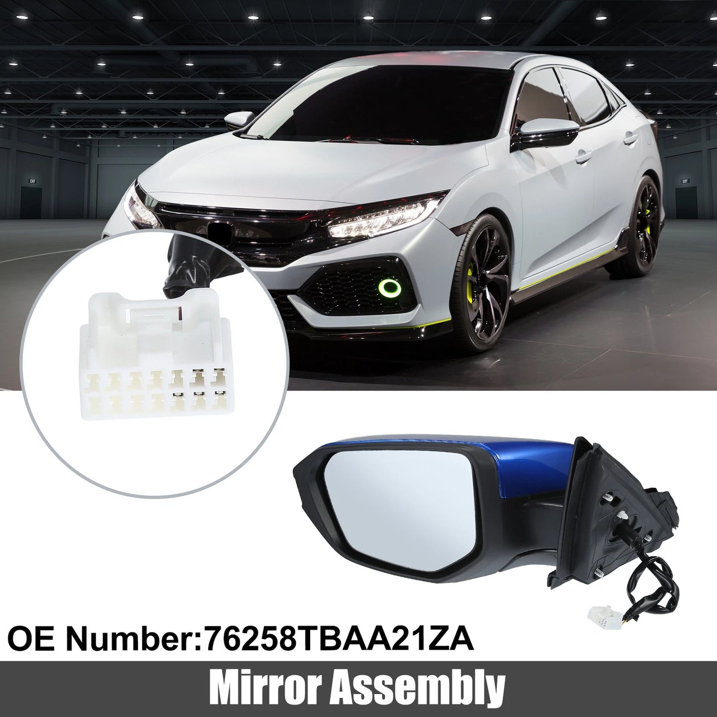5 Pin Left Side Exterior Door Mirror Assembly Blue for Honda Civic (2016-2020)