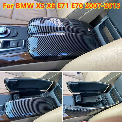 Carbon Fiber Center Console Armrest Box Cover for BMW X5 X6 (2007–2013)
