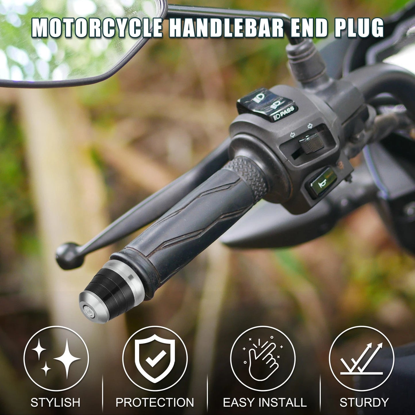 Front 2 x Handlebar End Plug Aluminum Alloy 18-20mm Silver Tone for Motorcycle