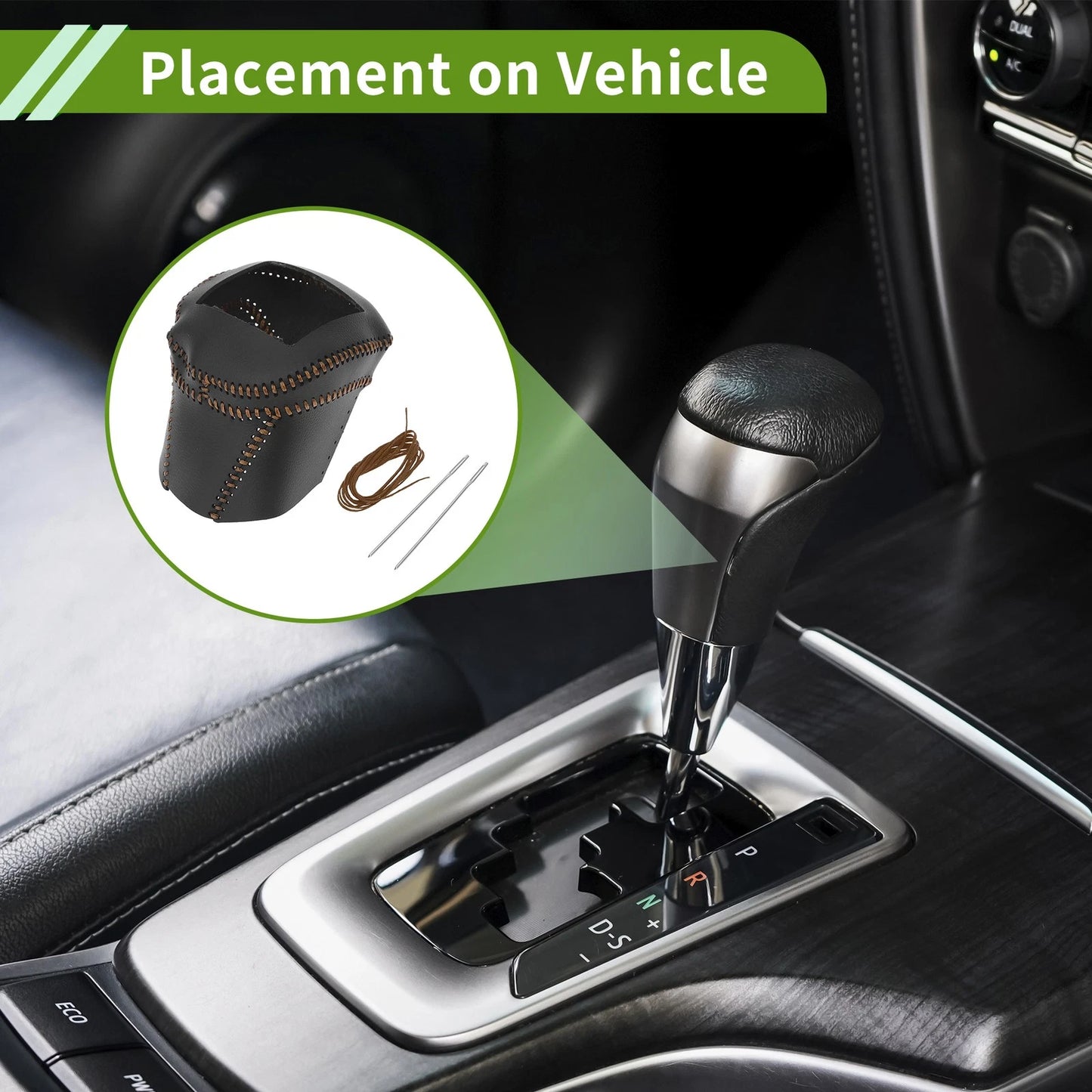 Nissan Rogue Gear Shift Knob Cover 21-24 Black Brown Faux Leather
