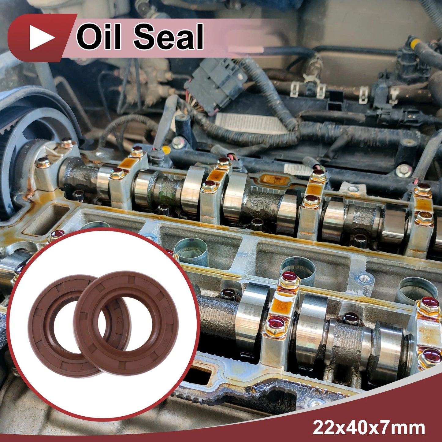 Oil Seal Seal Ring Rotary Shaft Seal FKM Rubber 22x40x7mm Brown 2 x