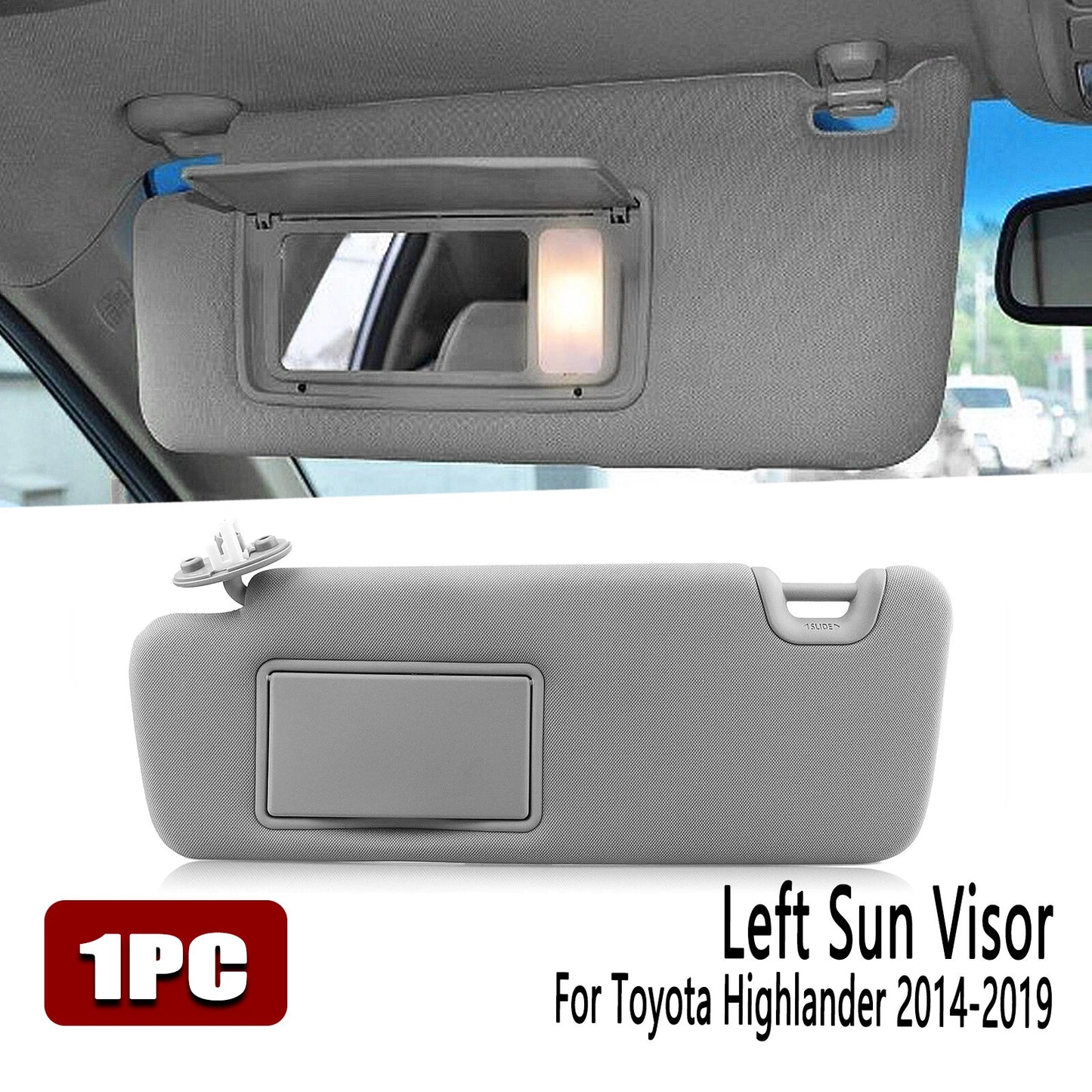 1x Gray Sun Visor Shade Cover for Toyota Highlander (2014-2019)