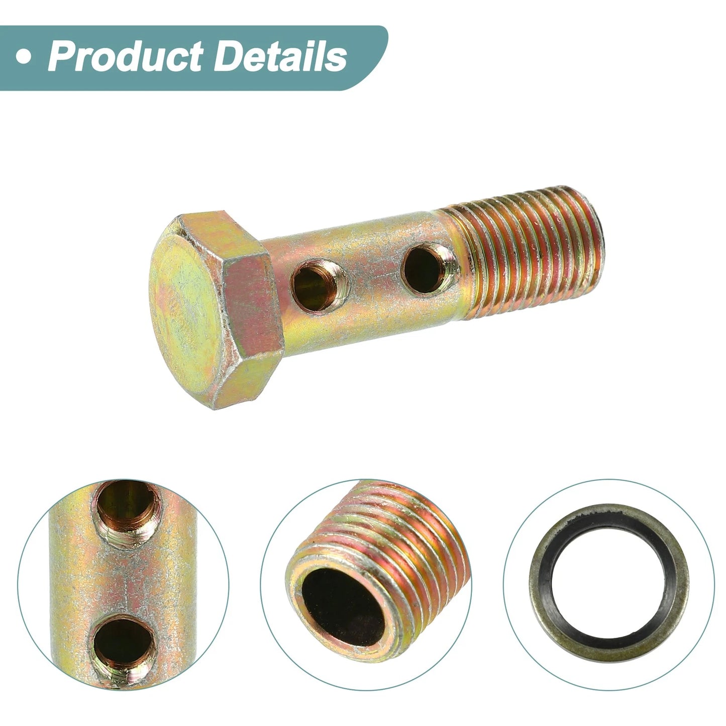 Set 2 x M12x1.25 45mm 6-Hole Hollow Bolt Screw with Washer for Motorcycle