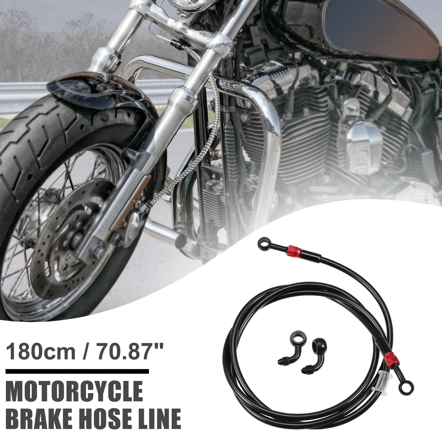 90 Degree Brake Hose Braided Line Clutch Tube 180cm Black for Motorcycle