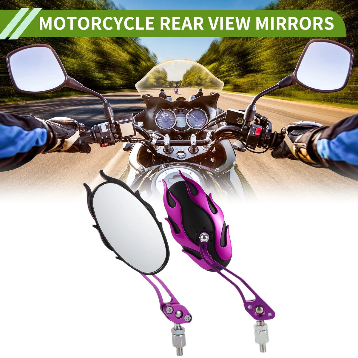 M8/M10 Motorcycle Rear View Mirrors Oval Shape Purple Aluminum Alloy