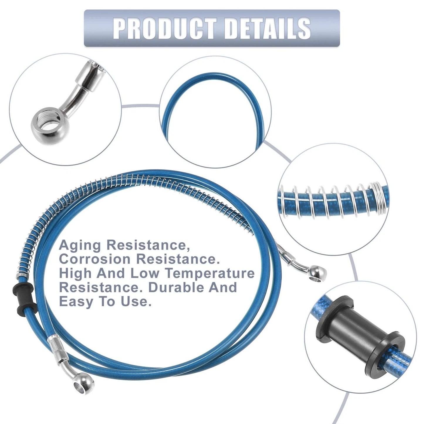 66.93" 10mm Hydraulic Brake Line Oil Hose Pipe Stainless Steel Blue for Motorcycle