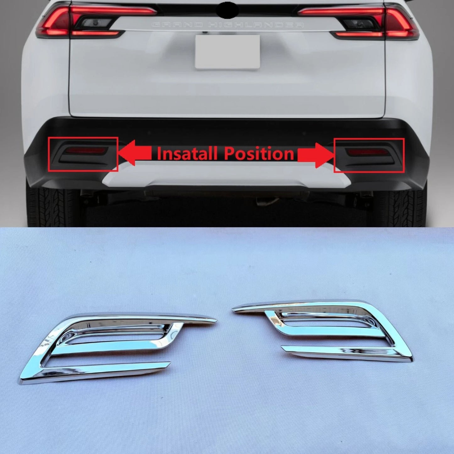 Rear Bumper Fog Light Cover Trim Chrome for Toyota Grand Highlander (2024-2025)