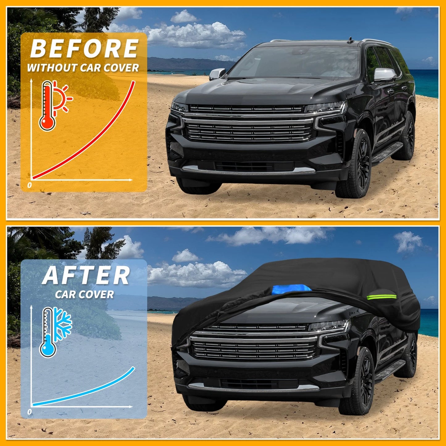 Waterproof Car Cover with Zipper for Chevrolet Tahoe Oxford Cloth Black/Blue