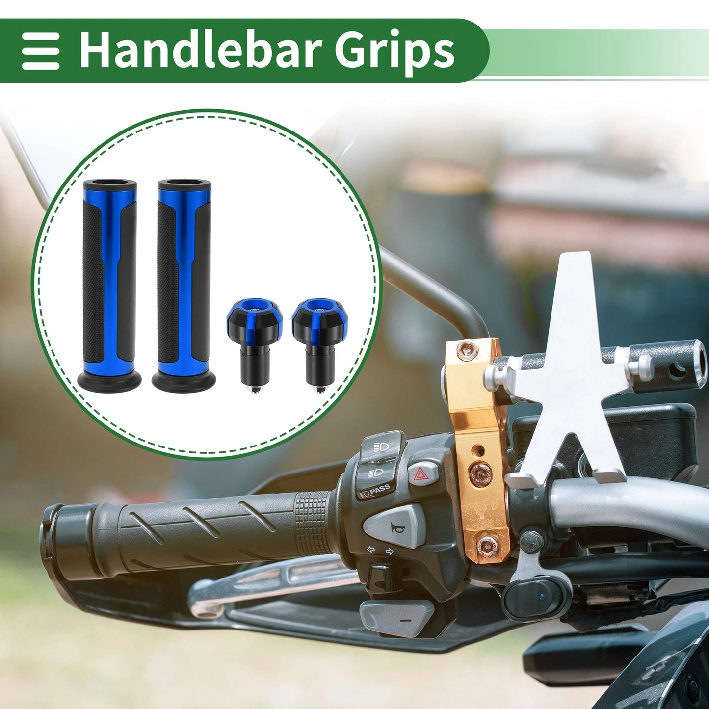 7/8" 22mm Motorcycle Hand Grips Cover Handlebar Grip Rubber Blue for Motorcycle