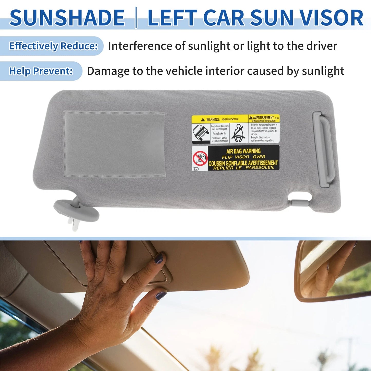 Left Sun Visor for Toyota Tacoma 2005-2015 Gray with Vanity Mirror & Light