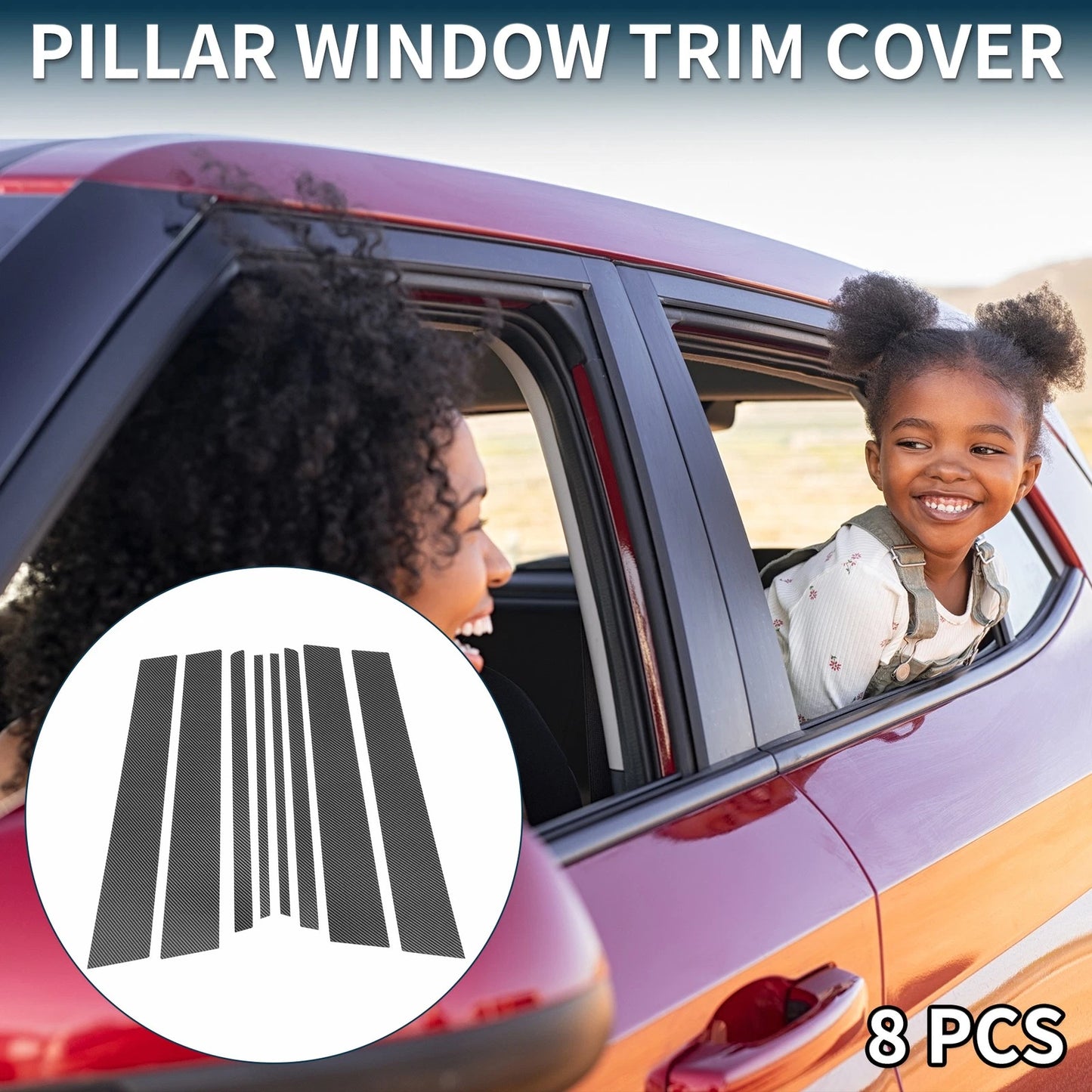 8pcs Door Pillar Window Trim for Toyota Innova AN140 Carbon Fiber (2004-2015)