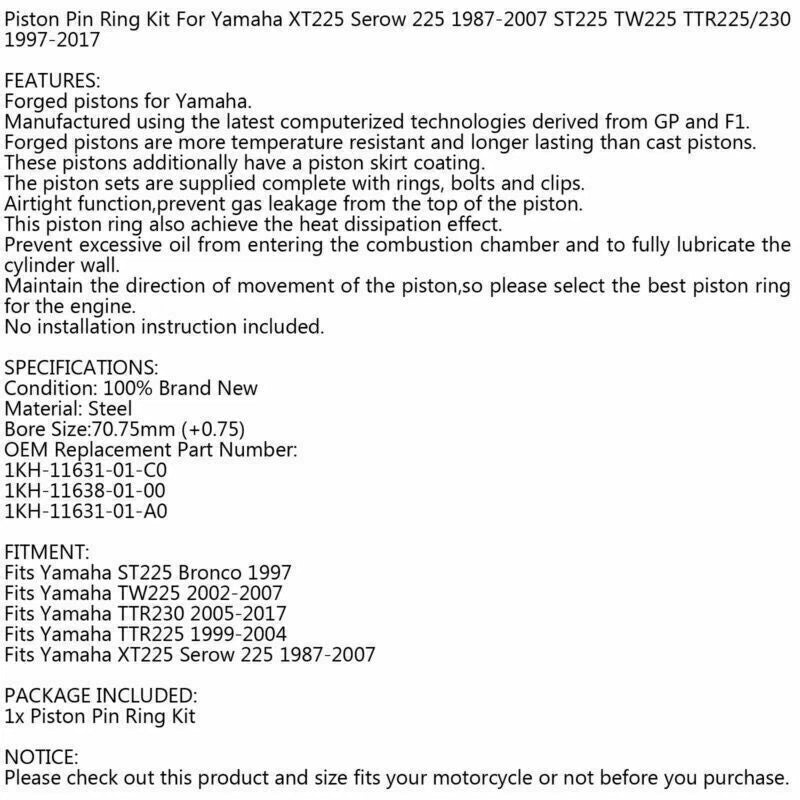 Piston Ring Kit +0.75mm for Yamaha XT225 (1987-2007)