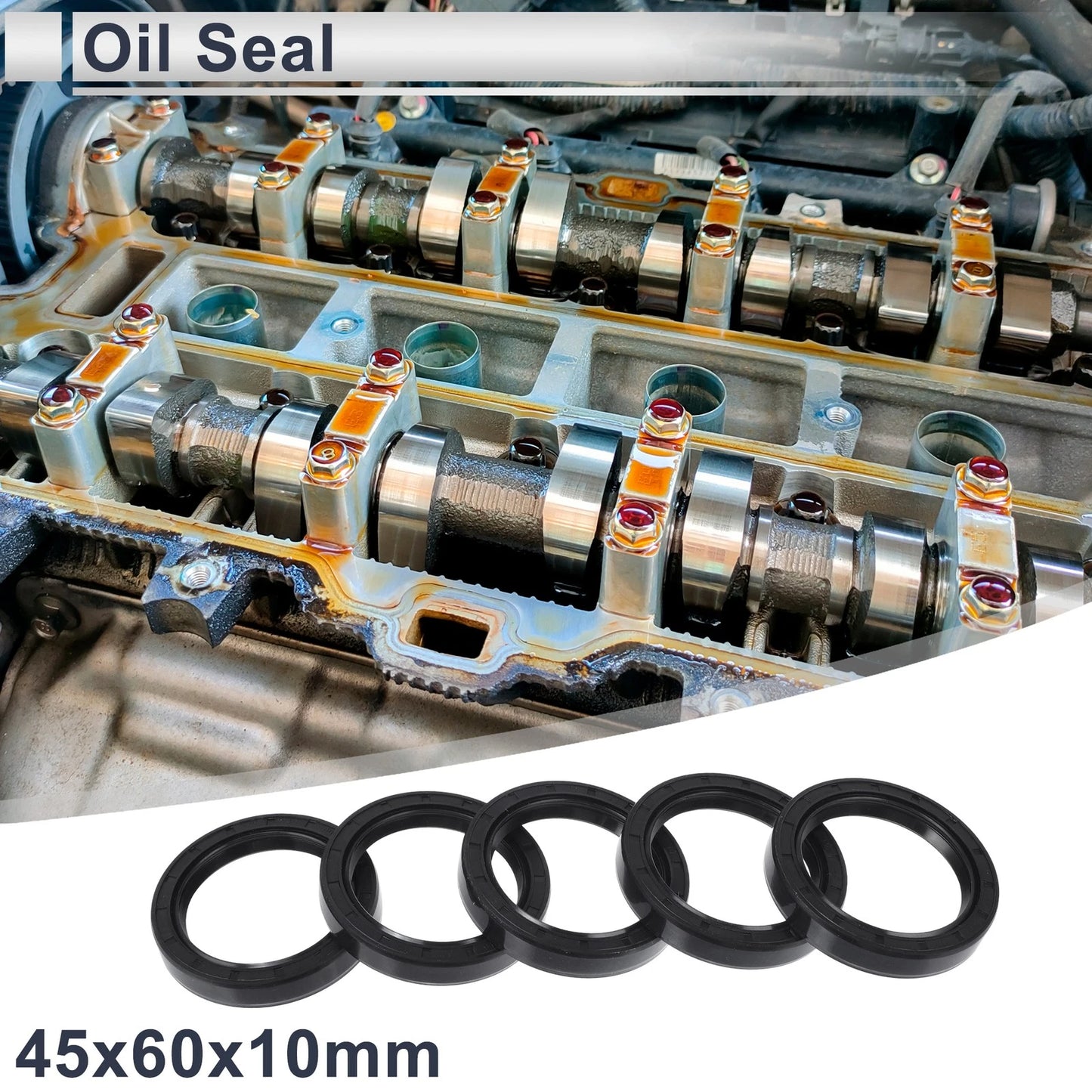 Oil Seal Rotary Shaft Seal NBR Rubber 45x60x10mm Black 5 Pcs