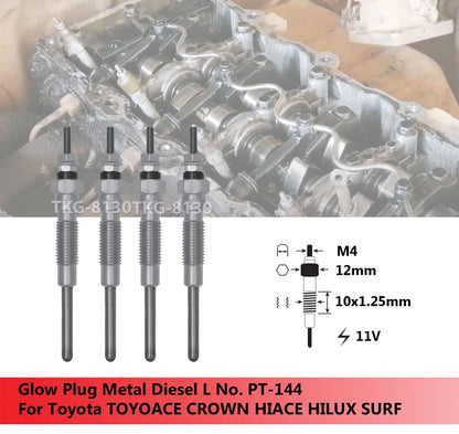 4 x Glow Plugs for Toyota Toyoace, Crown, Hiace, Hilux, Surf, Blizzard (1985-2000)