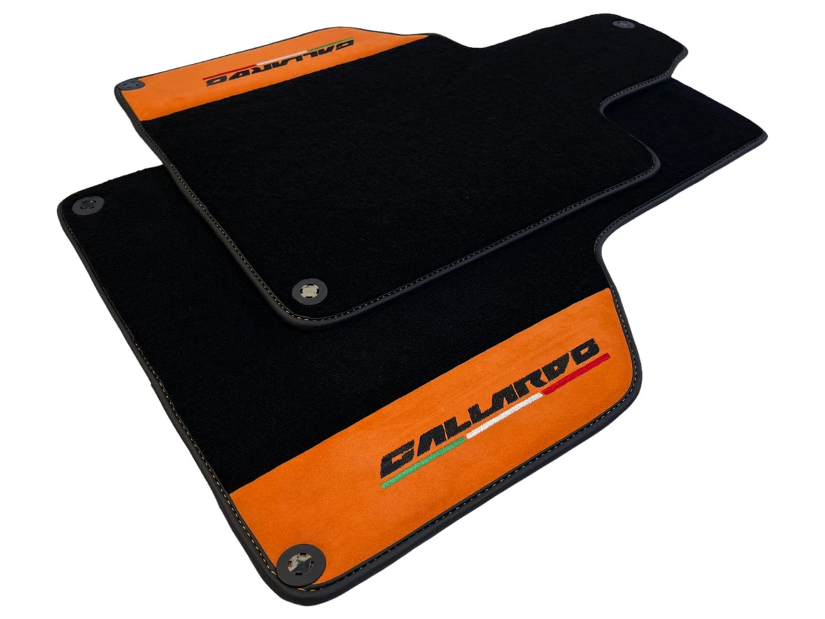 Black Floor Mats for Lamborghini Gallardo (2004-2013) - Orange Alcantara Leather
