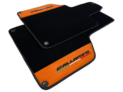 Black Floor Mats for Lamborghini Gallardo (2004-2013) - Orange Alcantara Leather