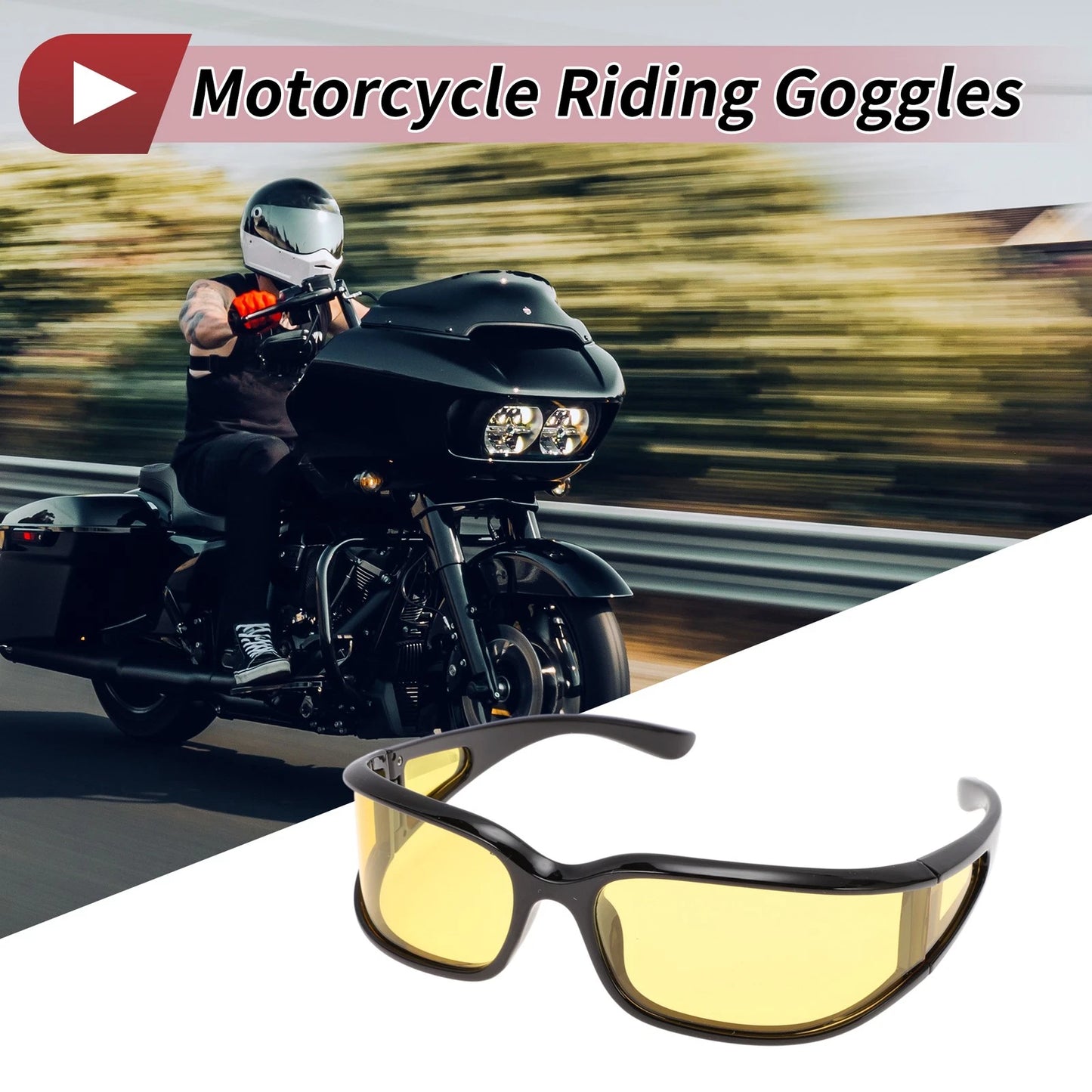 1 x Motorcycle Riding Goggles, Yellow Lens, Black Frame Cycling Sunglasses