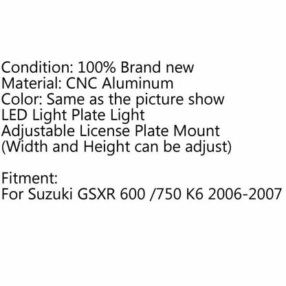 License Plate Holder with Light for Suzuki GSXR 600 750 (2006-2007)