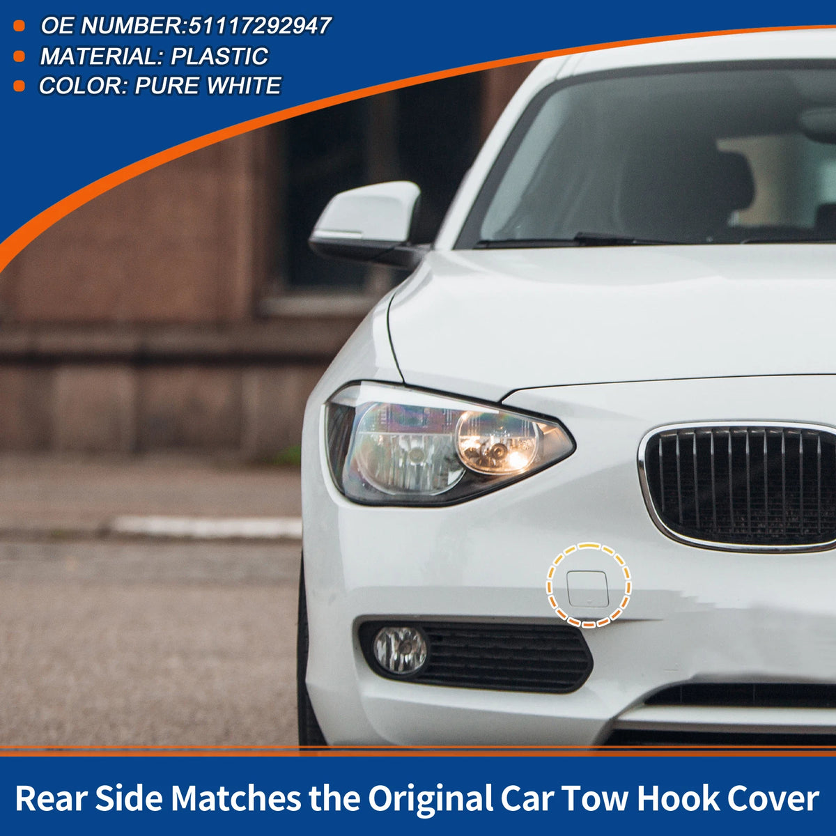 Front Tow Hook Cover for BMW 1 Series F20 (2011-2019) - Pure White