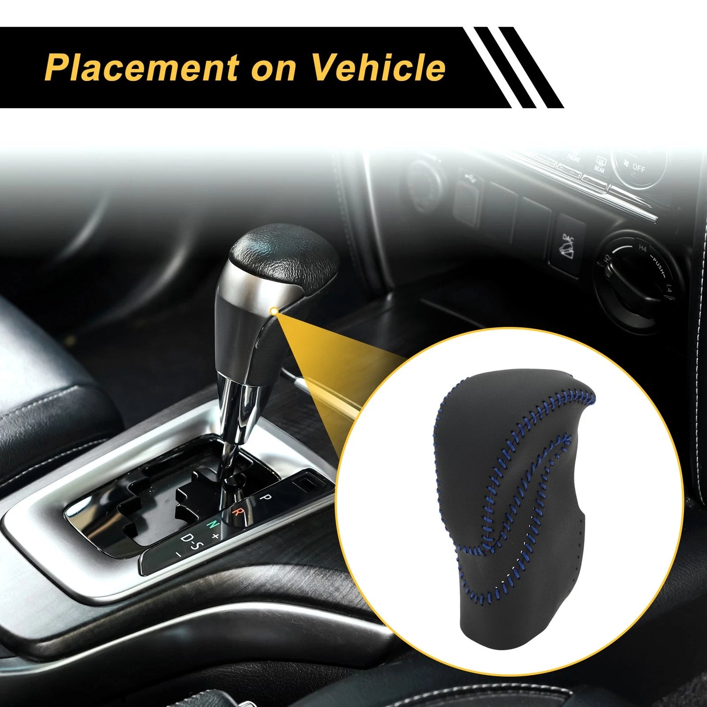 Car Gear Shift Knob Cover for Honda Accord (2013-2017) Black Blue Faux Leather
