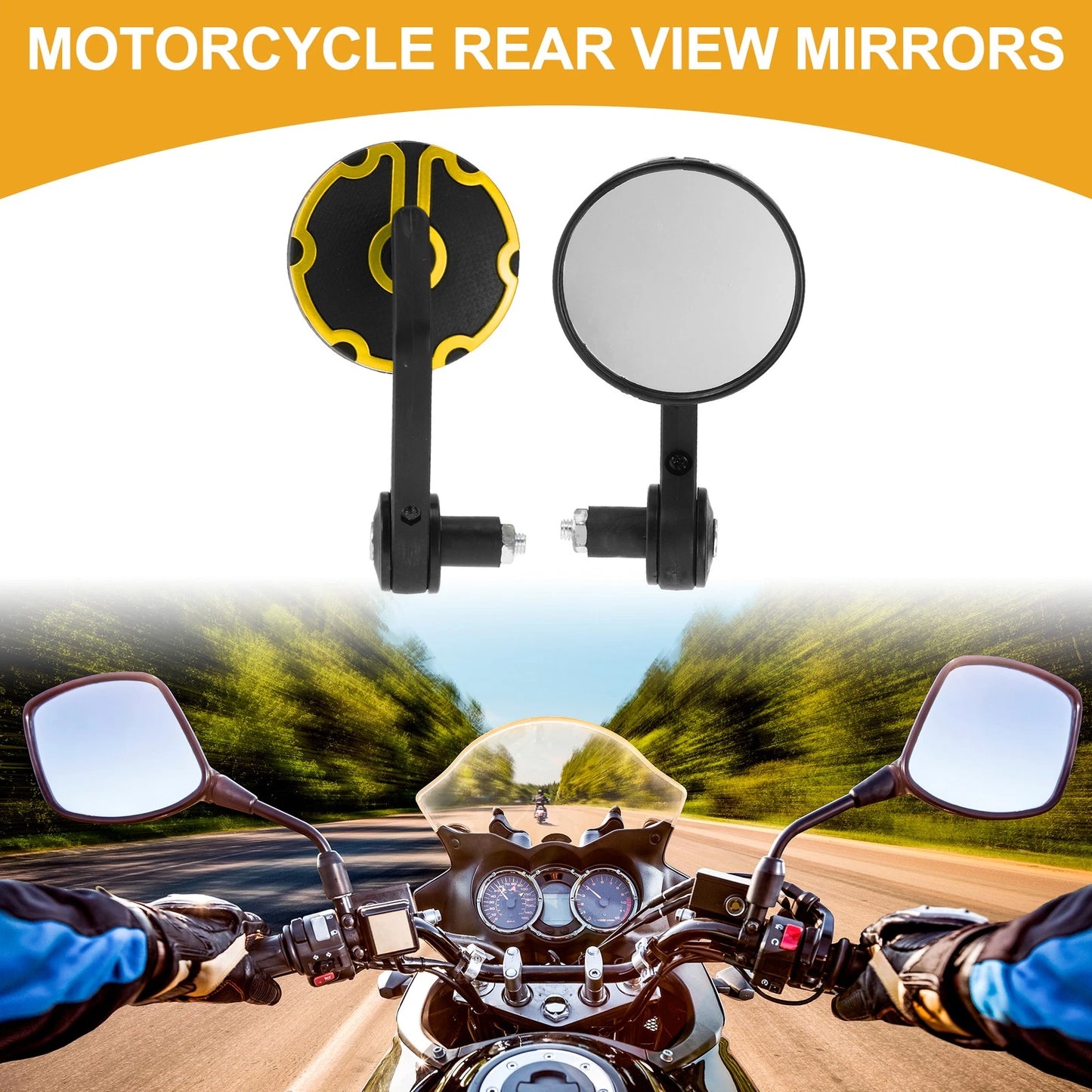 Rear View Mirrors Handlebar Mirrors Black Gold Tone Aluminum for M8 Motorcycle