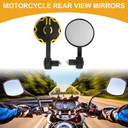 Rear View Mirrors Handlebar Mirrors Black Gold Tone Aluminum for M8 Motorcycle