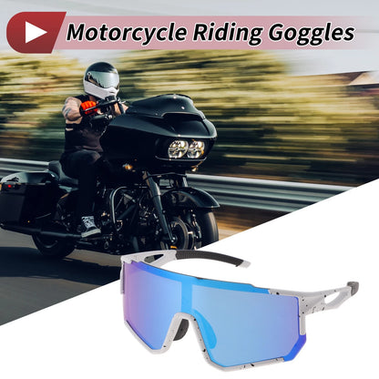 Motorcycle Riding Goggles Blue Lens White Black Frame UV400
