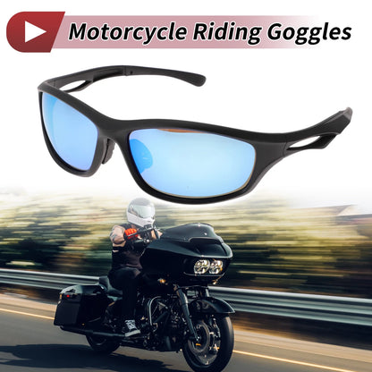 1 x Motorcycle Riding Goggles Blue Lens Black Frame Tri-acetel Cellulose PC
