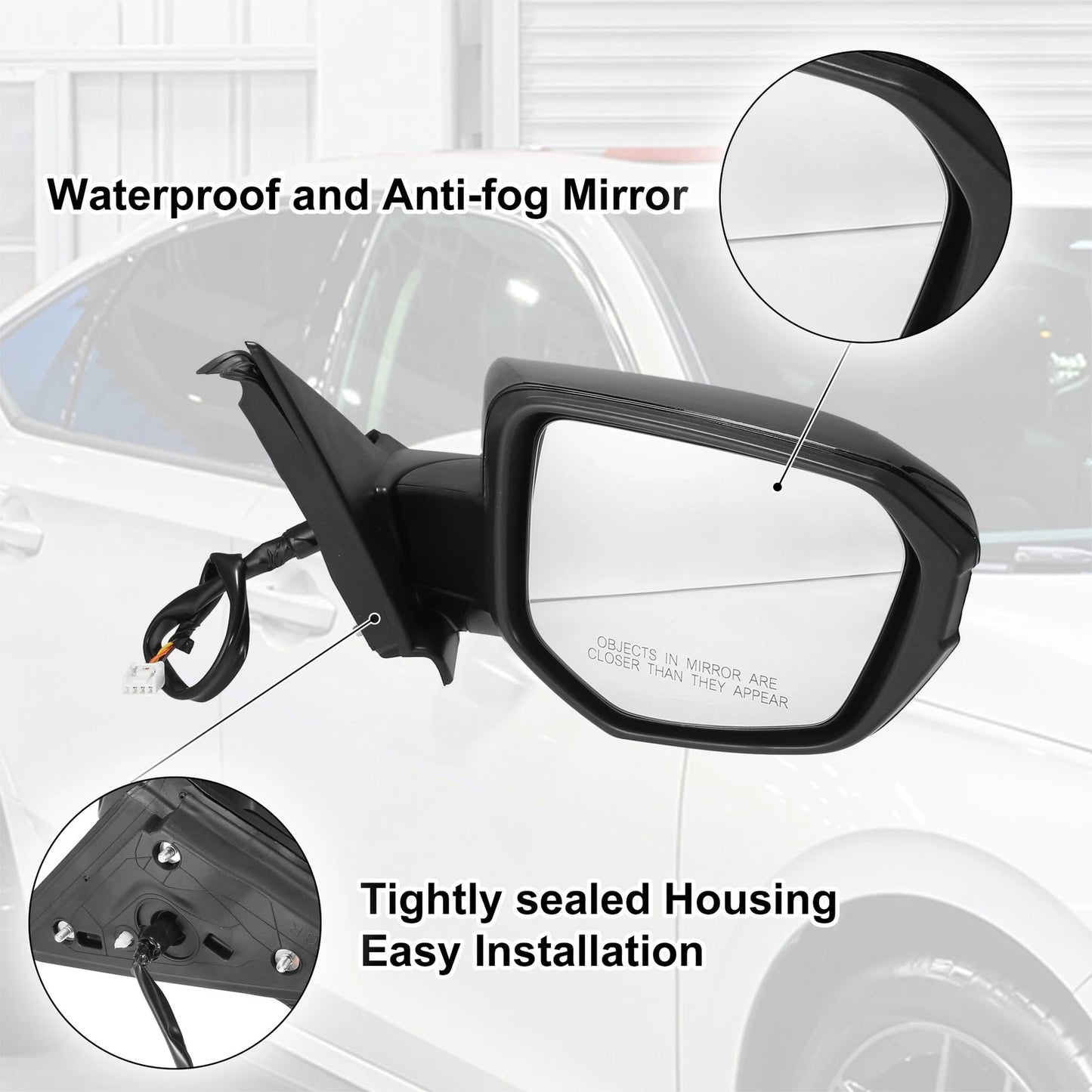 3 Pin Right Side Door Mirror Assembly Black for Honda Civic (2016-2021)