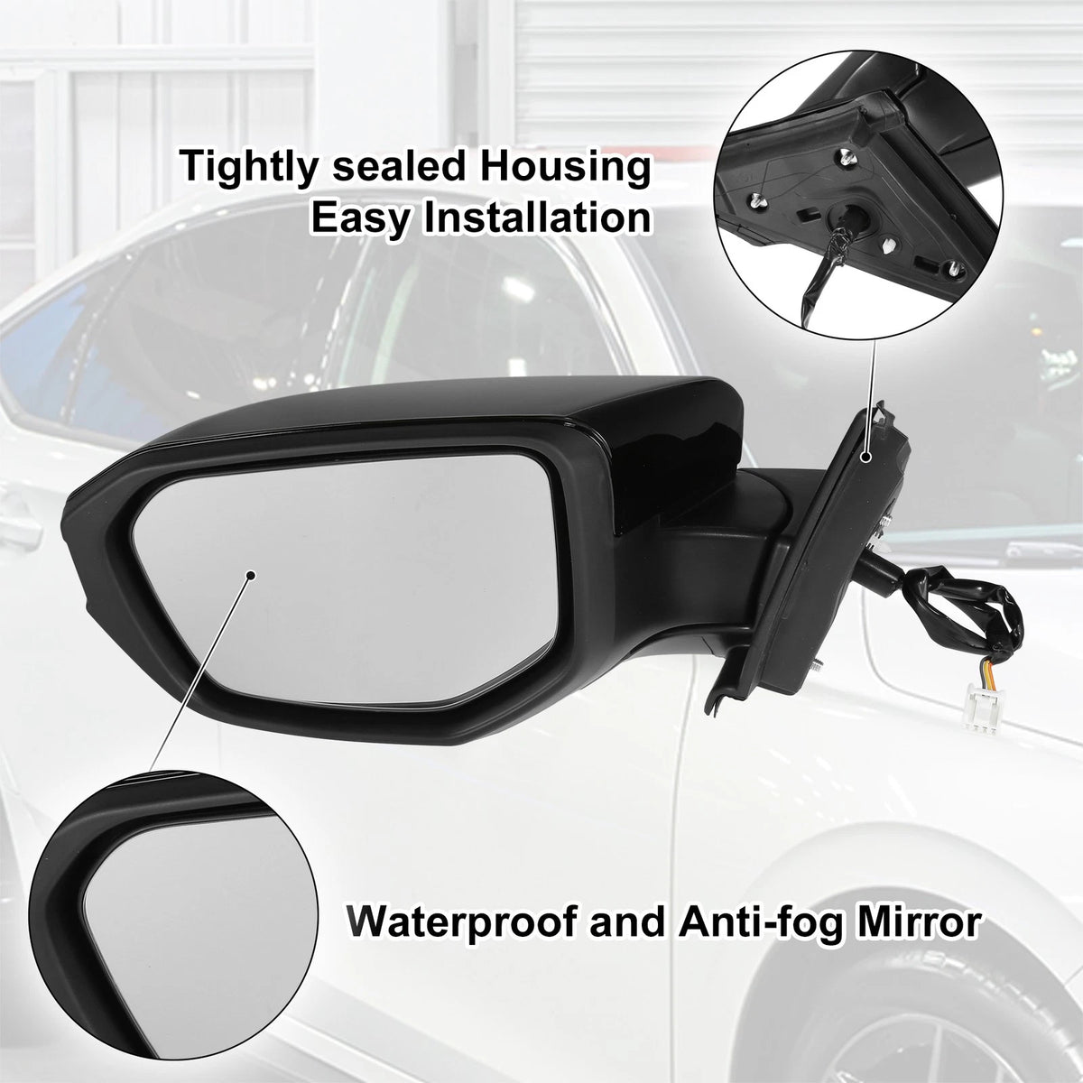 3 Pin Left Side Door Mirror Assembly Black for Honda Civic (2016-2021)