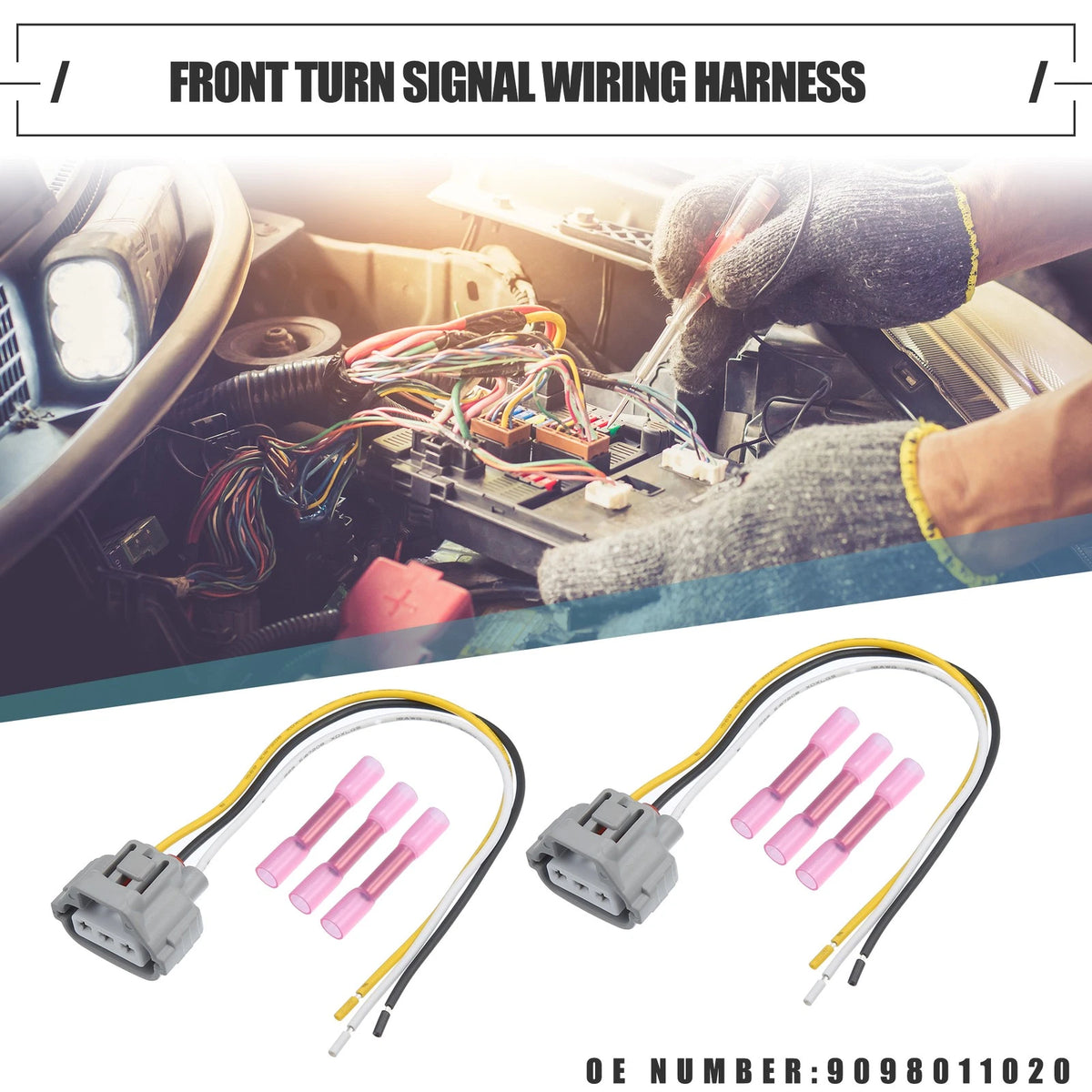 Front Turn Signal Wiring Harness Connector Plug for Toyota - Black 1 Set