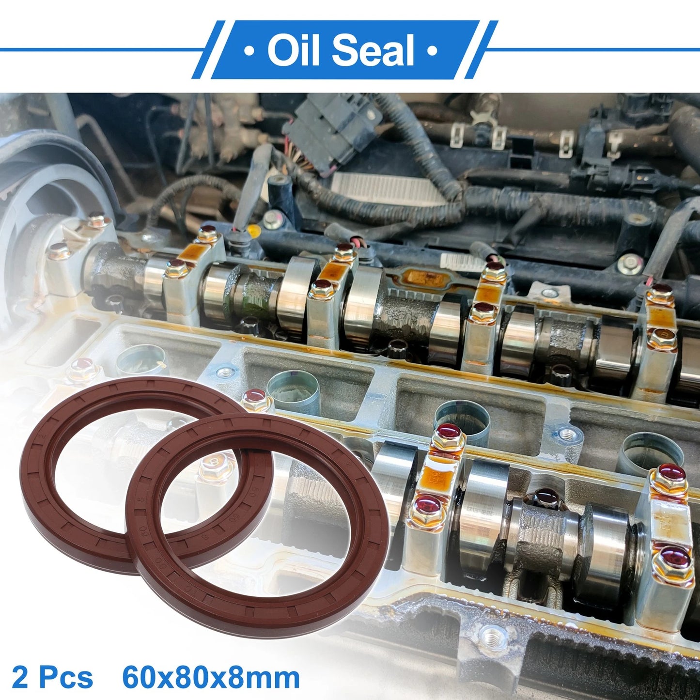 Oil Seal 60x80x8mm Brown 2x Shaft Seal FKM Rubber for MakeModel