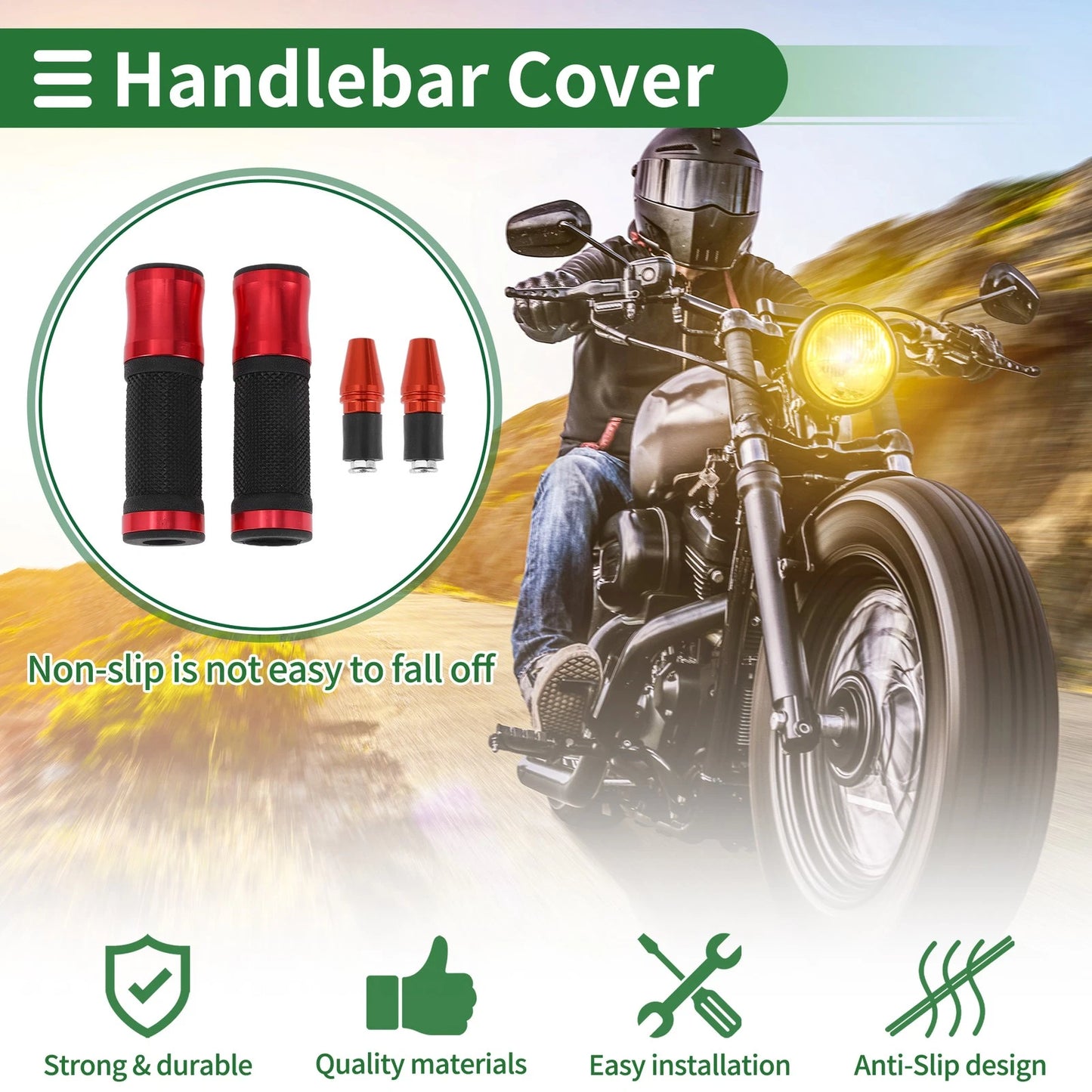 Motorcycle Hand Grips Cover Kit Handlebar Cover Aluminum Alloy Red Rubber