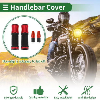 Motorcycle Hand Grips Cover Kit Handlebar Cover Aluminum Alloy Red Rubber