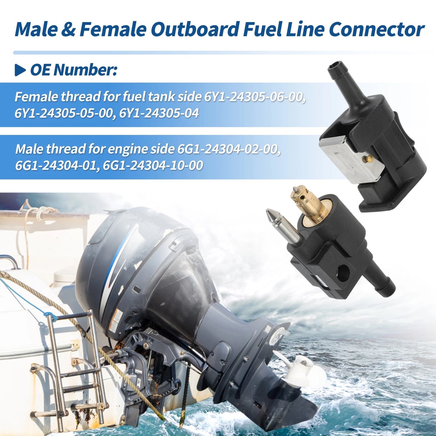 1/4" Marine Fuel Line Connector for Yamaha 6HP 8HP 9.9HP