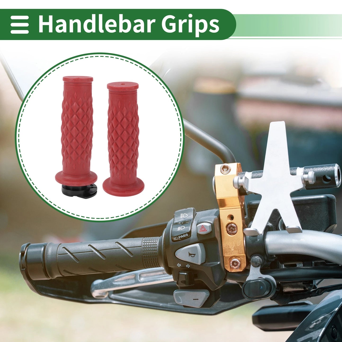 7/8" 22mm Hand Grips Cover for Motorcycle Dark Red Rhombus