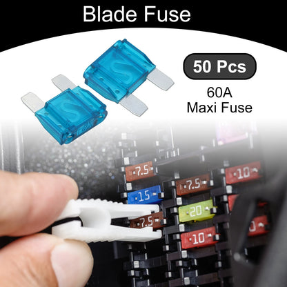 50 Pcs Maxi Fuse 60A Blade Fuse for Car Boat Truck RV Motorcycle Blue