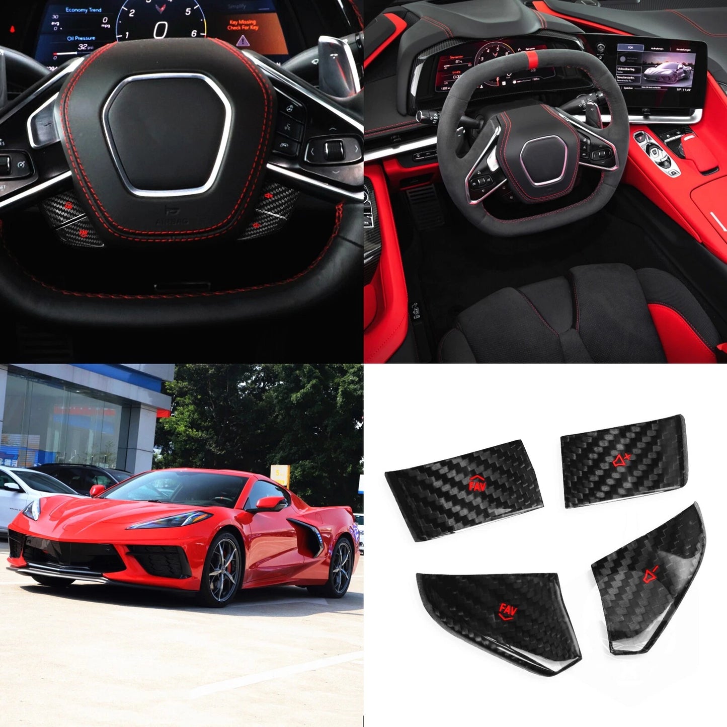 Steering Wheel Switch Cover for Chevrolet Corvette C8 (2020-2022) Red