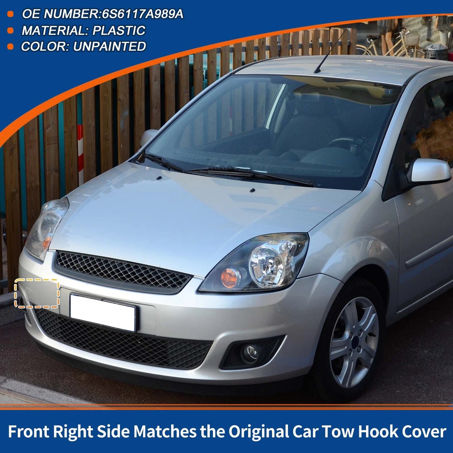 Front Car Bumper Tow Hook Cover for Ford Fiesta MK6 (2008-2017) Unpainted