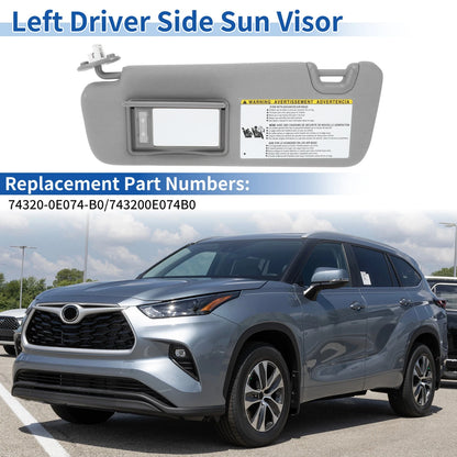 Left Side Sun Visor for Toyota Highlander 2014-2016, 2019 Gray