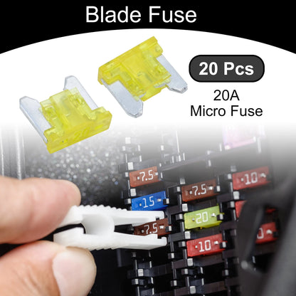 Micro Fuse 20A Blade Fuse for Car Boat Truck RV Motorcycle Yellow 20 Pcs