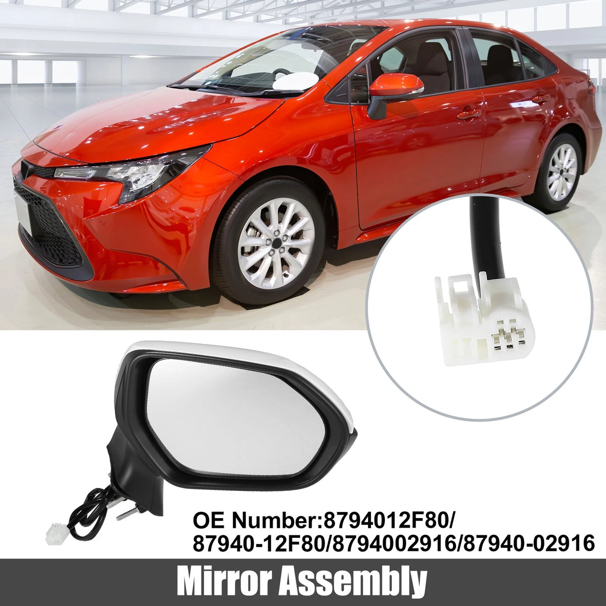 3 x Right Side Exterior Door Mirror Assembly White for Toyota Corolla (2020–2022)