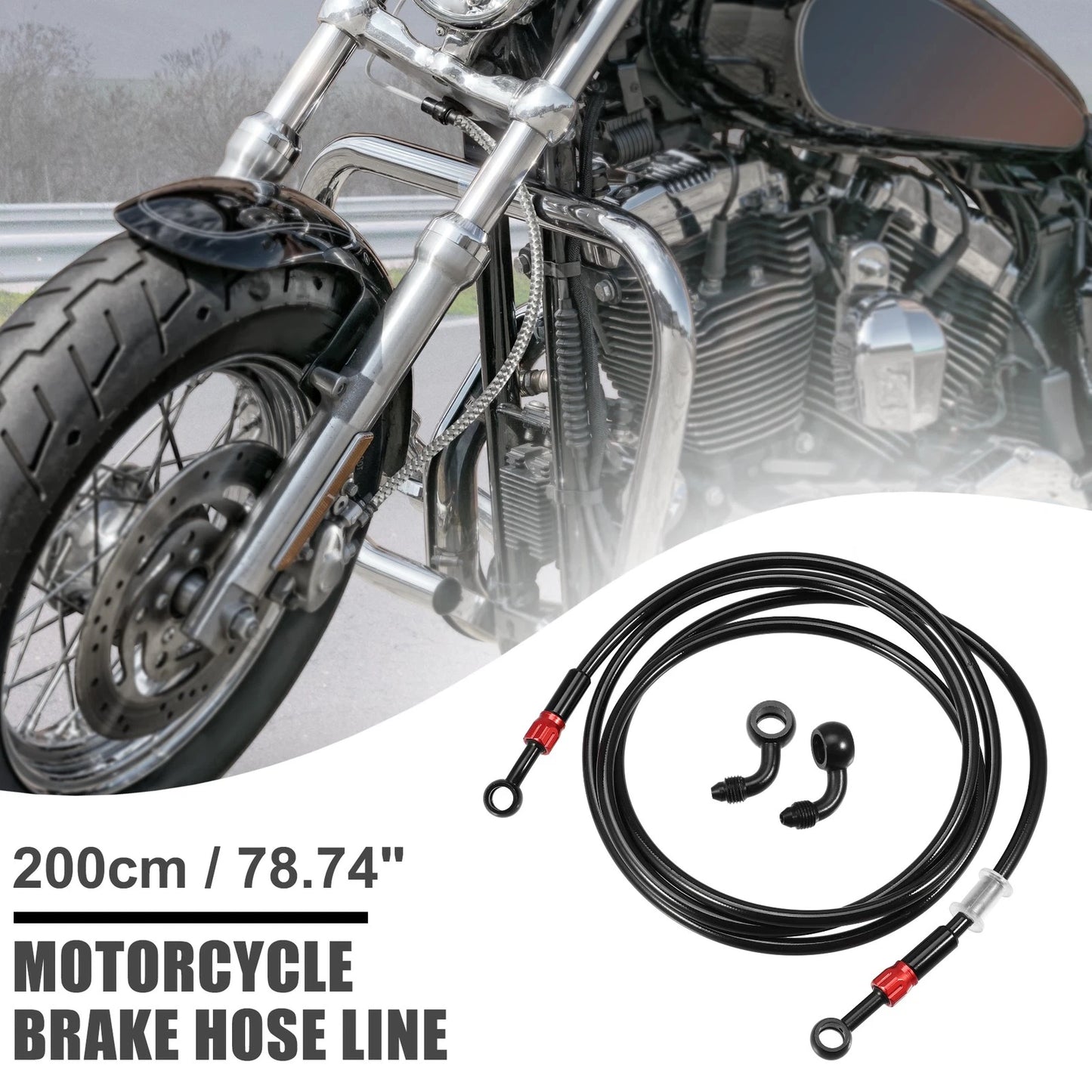 Brake Hose 28 90 Degree Braided Line Clutch Tube 200cm Black for Motorcycle
