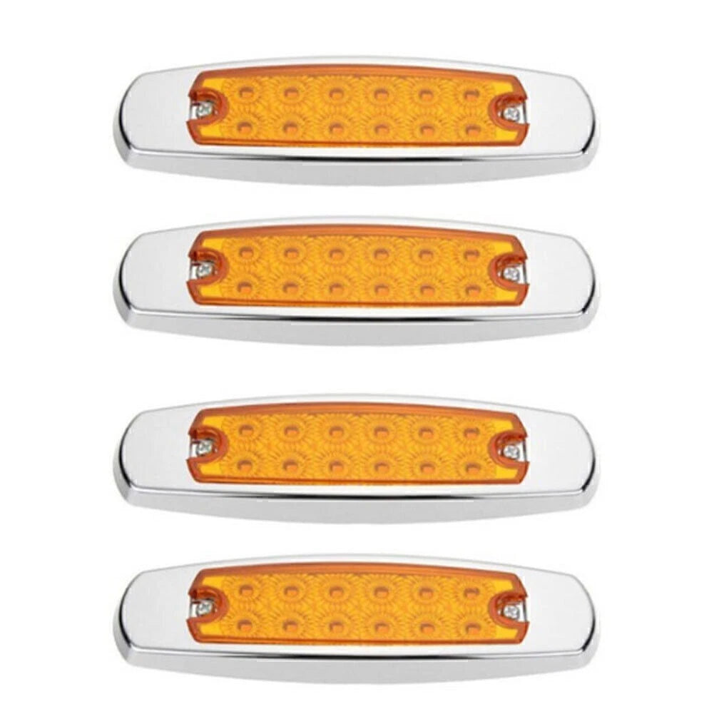 4X Amber 12 LED Sealed Side Marker Clearance Lights for Truck Trailer 12V