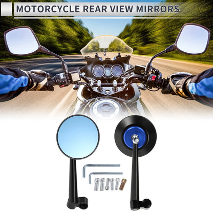 M8/M10 Rear View Mirrors Handlebar Black Blue Aluminum Alloy